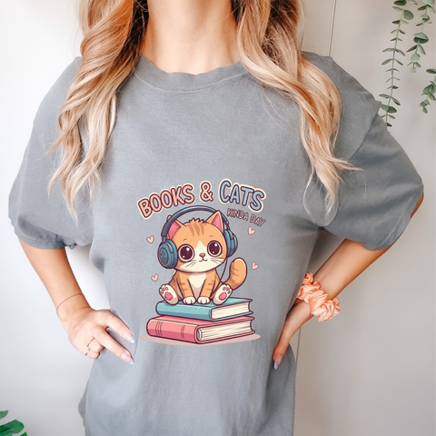 Books & Cats T Shirt – Kinda Day Vibes